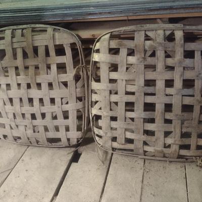 Pair of Vintage Authentic Splint Wood Tobacco Leaf Market Baskets (DD)
