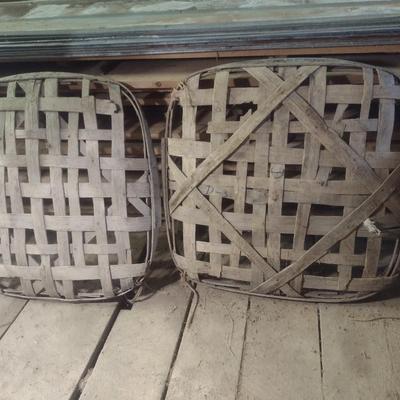 Pair of Vintage Authentic Splint Wood Tobacco Leaf Market Baskets (EE)