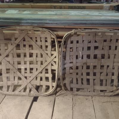 Pair of Vintage Authentic Splint Wood Tobacco Leaf Market Baskets Douglass, GA and Dixie Burley (GG).