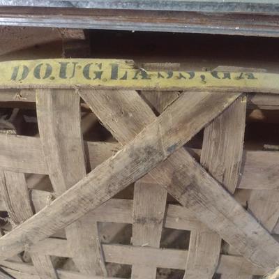 Pair of Vintage Authentic Splint Wood Tobacco Leaf Market Baskets Douglass, GA and Dixie Burley (GG).