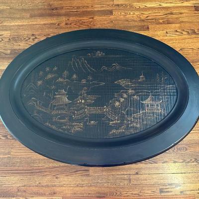 ETHAN ALLEN CHINOISERIE CRACKLE TEXTURED OVAL TRAY TABLE
