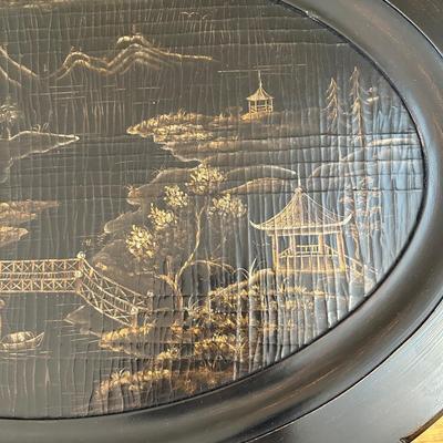 ETHAN ALLEN CHINOISERIE CRACKLE TEXTURED OVAL TRAY TABLE
