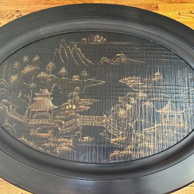 ETHAN ALLEN CHINOISERIE CRACKLE TEXTURED OVAL TRAY TABLE
