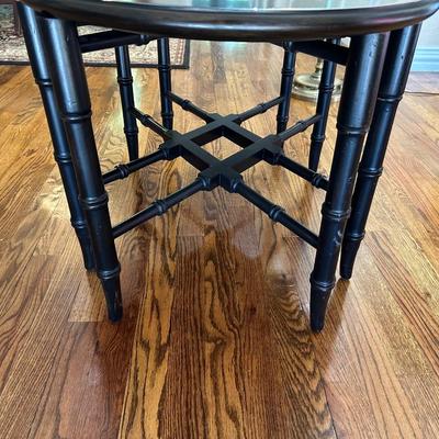 ETHAN ALLEN CHINOISERIE CRACKLE TEXTURED OVAL TRAY TABLE