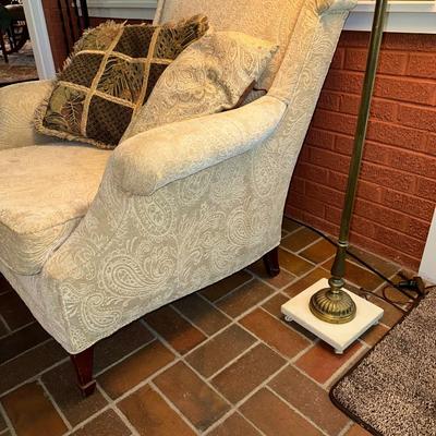 PAISLEY PRINT UPHOLSTERED ARMCHAIR WITH FLOOR LAMP