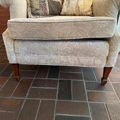 PAISLEY PRINT UPHOLSTERED ARMCHAIR WITH FLOOR LAMP