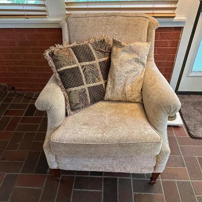 PAISLEY PRINT UPHOLSTERED ARMCHAIR WITH FLOOR LAMP