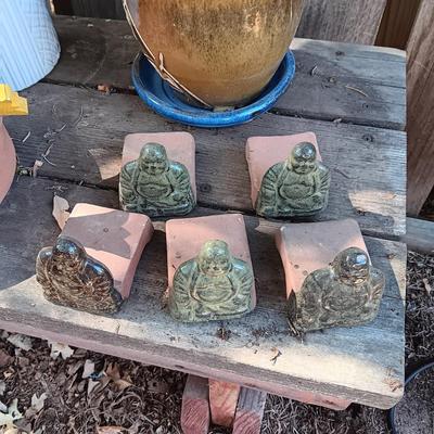 FLOWER POTS, WOODEN FLOWERS AND BUDDHA POT RESTS
