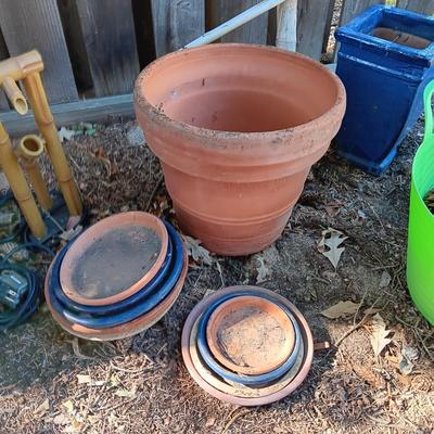 PINECONES, CLAY FLOWER POTS, WATER FOUNTAIN TOPS AND MANY POT SAUCERS