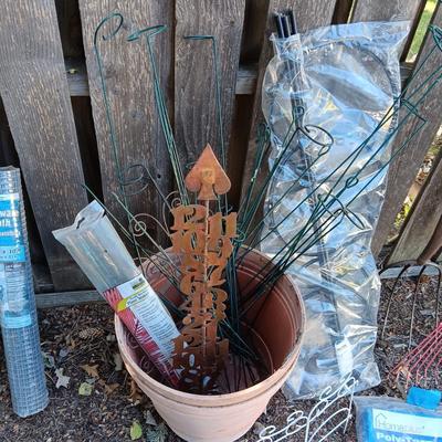 MANY PLANT SUPPORTS, RAK, PITCH FORK, CHICKEN WIRE AND MORE