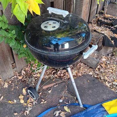 WEBER BBQ AND A LIKE NEW PATIO UMBRELLA