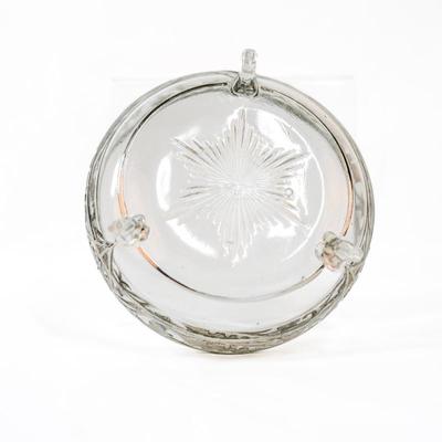 Sale Photo Thumbnail #305: This vintage bowl features a stunning flute cut design with acanthus silver overlay. On the inside of the bowl there is a small scratch as presented in picture. One of the legs has a small chip as listed in the pictures. 5 inches long as listed in picture