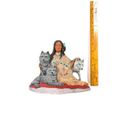 Sale Photo Thumbnail #105: This sculpture is crafted from polyresin and and is hand-painted.  The piece is also referred to as a  "Wild Majesty Indian Wolf Sculpture." 8 inches long as listed in picture.