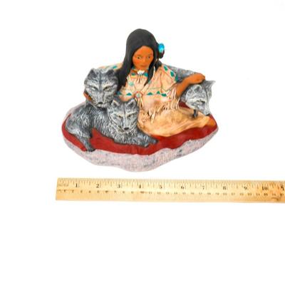 Sale Photo Thumbnail #103: This sculpture is crafted from polyresin and and is hand-painted.  The piece is also referred to as a  "Wild Majesty Indian Wolf Sculpture." 8 inches long as listed in picture.