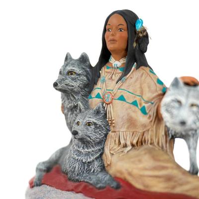 Sale Photo Thumbnail #110: This sculpture is crafted from polyresin and and is hand-painted.  The piece is also referred to as a  "Wild Majesty Indian Wolf Sculpture." 8 inches long as listed in picture.
