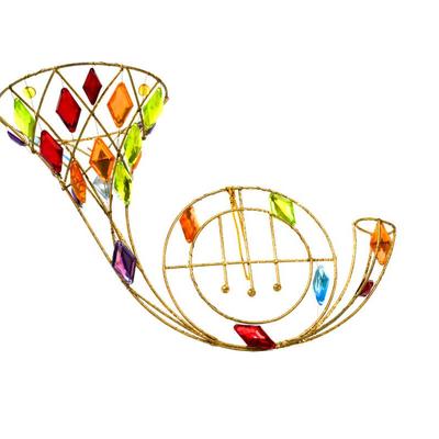 Sale Photo Thumbnail #325: This is a colorful wall hanging french horn suncatcher. 10 inches long as listed in picture.