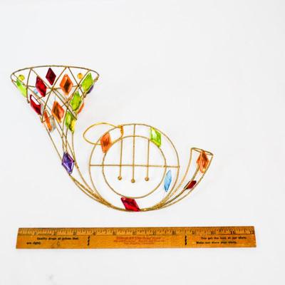 Sale Photo Thumbnail #328: This is a colorful wall hanging french horn suncatcher. 10 inches long as listed in picture.