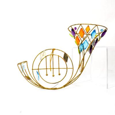 Sale Photo Thumbnail #323: This is a colorful wall hanging french horn suncatcher. 10 inches long as listed in picture.