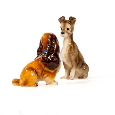 Sale Photo Thumbnail #361: Lady and the Tramp figurines from the 1955 animated Disney film. These figurines are made in Japan during 1950-1960s. These figurines were part of a larger collection of a Disney merchandise from that era. Both are 3 inches long as listed in picture.