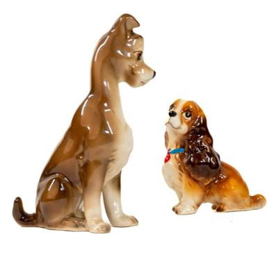 Sale Photo Thumbnail #362: Lady and the Tramp figurines from the 1955 animated Disney film. These figurines are made in Japan during 1950-1960s. These figurines were part of a larger collection of a Disney merchandise from that era. Both are 3 inches long as listed in picture.