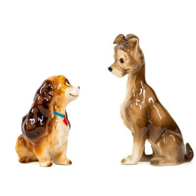Sale Photo Thumbnail #354: Lady and the Tramp figurines from the 1955 animated Disney film. These figurines are made in Japan during 1950-1960s. These figurines were part of a larger collection of a Disney merchandise from that era. Both are 3 inches long as listed in picture.