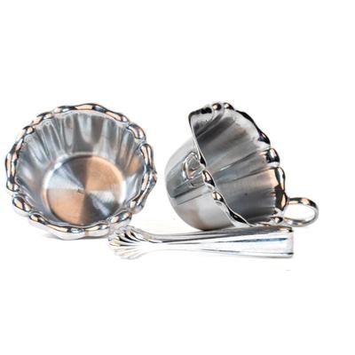Sale Photo Thumbnail #344: This is a cream and sugar set with tongs.. Its silver plated made in Germany.