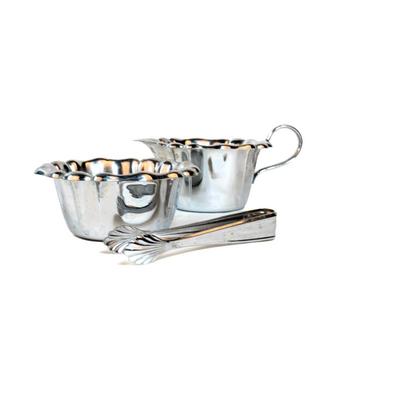 Sale Photo Thumbnail #350: This is a cream and sugar set with tongs.. Its silver plated made in Germany.