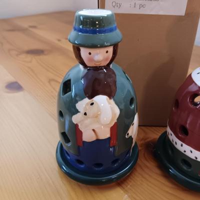 2 VILLEROY & BOCH "NIKOLAUS & SHEPHERD" CANDLESTICK VOTIVE HOLDERS