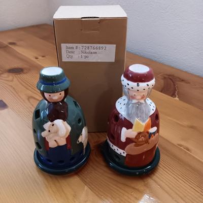 2 VILLEROY & BOCH "NIKOLAUS & SHEPHERD" CANDLESTICK VOTIVE HOLDERS