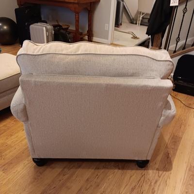 CLEAN, COMFY UPHOLSTERED CHAIR WITH OTTOMAN AND NAILHEAD ACCENTS