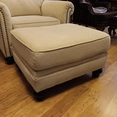 CLEAN, COMFY UPHOLSTERED CHAIR WITH OTTOMAN AND NAILHEAD ACCENTS