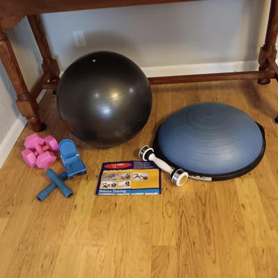 EXERCISE BALLS AND HAND WEIGHTS