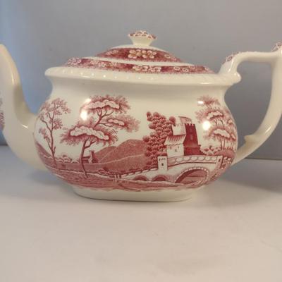 Sale Photo Thumbnail #1165: Spode England Porcelain Coffee and Tea Pots- 'Pink Tower' Pattern.  Items appear to be in good condition, but please review all pictures.