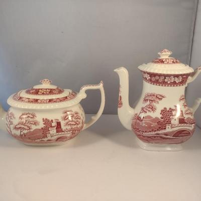 Sale Photo Thumbnail #1163: Spode England Porcelain Coffee and Tea Pots- 'Pink Tower' Pattern.  Items appear to be in good condition, but please review all pictures.