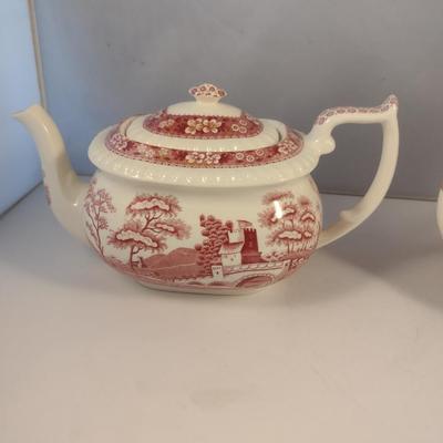 Sale Photo Thumbnail #1164: Spode England Porcelain Coffee and Tea Pots- 'Pink Tower' Pattern.  Items appear to be in good condition, but please review all pictures.