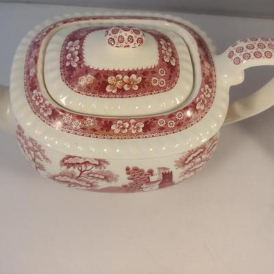 Sale Photo Thumbnail #1166: Spode England Porcelain Coffee and Tea Pots- 'Pink Tower' Pattern.  Items appear to be in good condition, but please review all pictures.