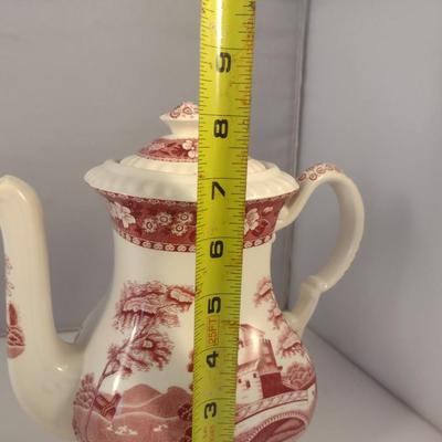 Sale Photo Thumbnail #1175: Spode England Porcelain Coffee and Tea Pots- 'Pink Tower' Pattern.  Items appear to be in good condition, but please review all pictures.