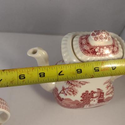 Sale Photo Thumbnail #1176: Spode England Porcelain Coffee and Tea Pots- 'Pink Tower' Pattern.  Items appear to be in good condition, but please review all pictures.