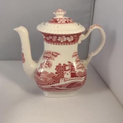 Sale Photo Thumbnail #1172: Spode England Porcelain Coffee and Tea Pots- 'Pink Tower' Pattern.  Items appear to be in good condition, but please review all pictures.