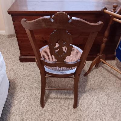 AFGHAN HOLDER & CANE SEAT CHAIR