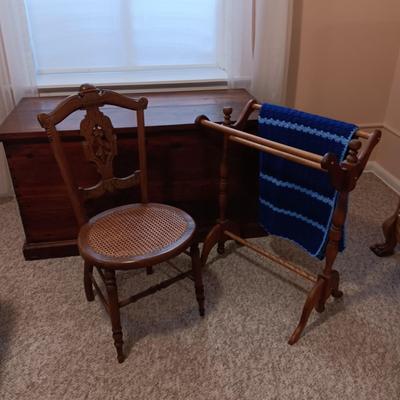 AFGHAN HOLDER & CANE SEAT CHAIR