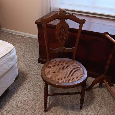 AFGHAN HOLDER & CANE SEAT CHAIR