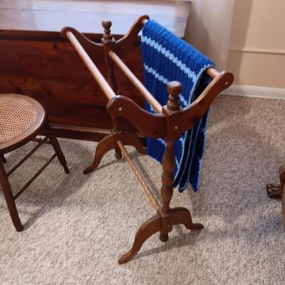 AFGHAN HOLDER & CANE SEAT CHAIR