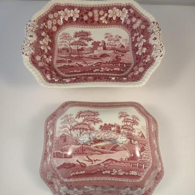 Sale Photo Thumbnail #1179: Spode England Porcelain Covered Vegetable Bowl- 'Pink Tower' Pattern