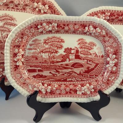 Sale Photo Thumbnail #1185: Three Spode England Porcelain Serving Platters- 'Pink Tower' Pattern