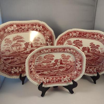 Sale Photo Thumbnail #1184: Three Spode England Porcelain Serving Platters- 'Pink Tower' Pattern