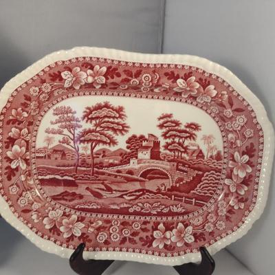 Sale Photo Thumbnail #1189: Three Spode England Porcelain Serving Platters- 'Pink Tower' Pattern