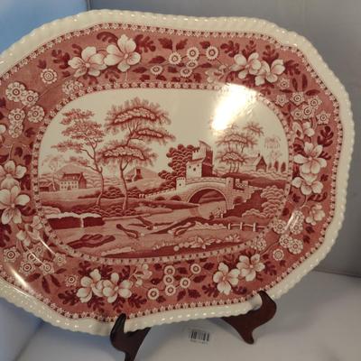 Sale Photo Thumbnail #1197: Three Spode England Porcelain Serving Platters- 'Pink Tower' Pattern