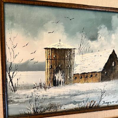 Lot 293 Winter farm scene oil painting