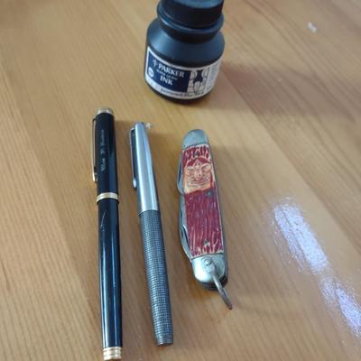 FOUNTAIN PENS, POCKET KNIFE, INK